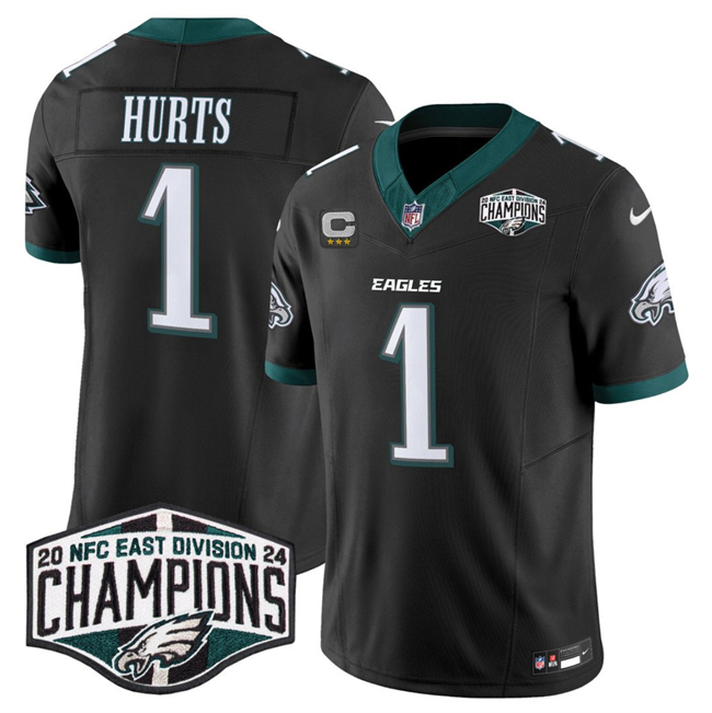 Philadelphia Eagles #1 Jalen Hurts Black 2024 New NFC East Champions With 3-Star C Patch F.U.S.E. Vapor Untouchable Limited Stitched Jersey - Zenithce