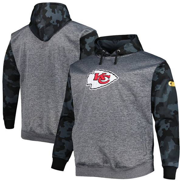 Kansas City Chiefs Heather Charcoal Big Tall Camo Pullover Hoodie - Zenithce