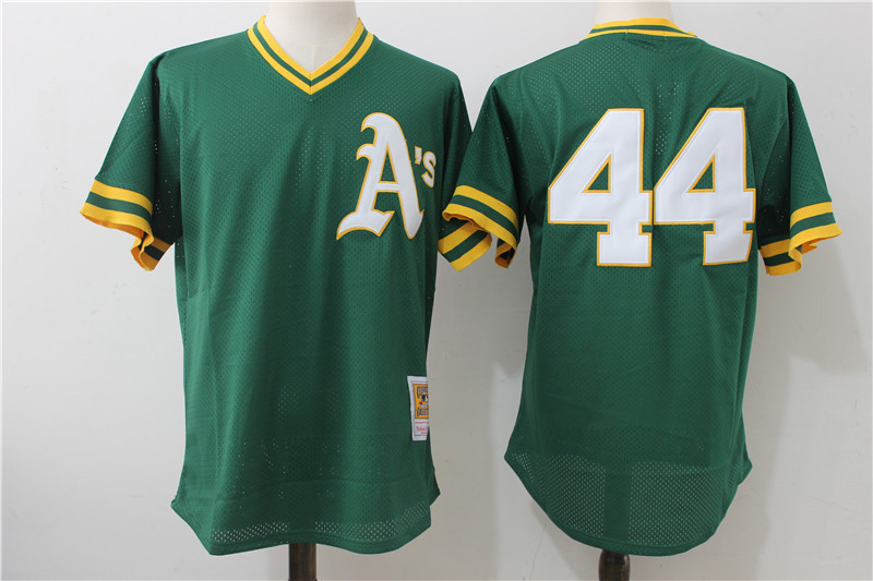 Oakland Athletics #44 Reggie Jackson Mitchell Ness Green Cooperstown Mesh Batting Practice Stitched Jersey - Zenithce