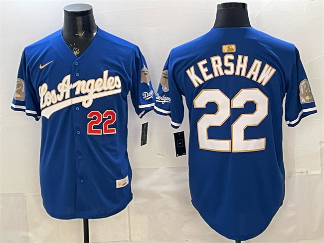 Los Angeles Dodgers #22 Clayton Kershaw Royal 2026 Gold Collection 9x B2B Champs Patch Stitched Jersey - Zenithce