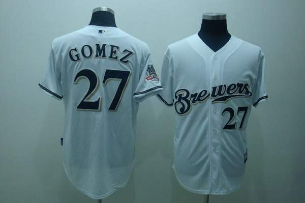 Brewers #27 Carlos Gomez Stitched White Cool Base Jersey - Zenithce
