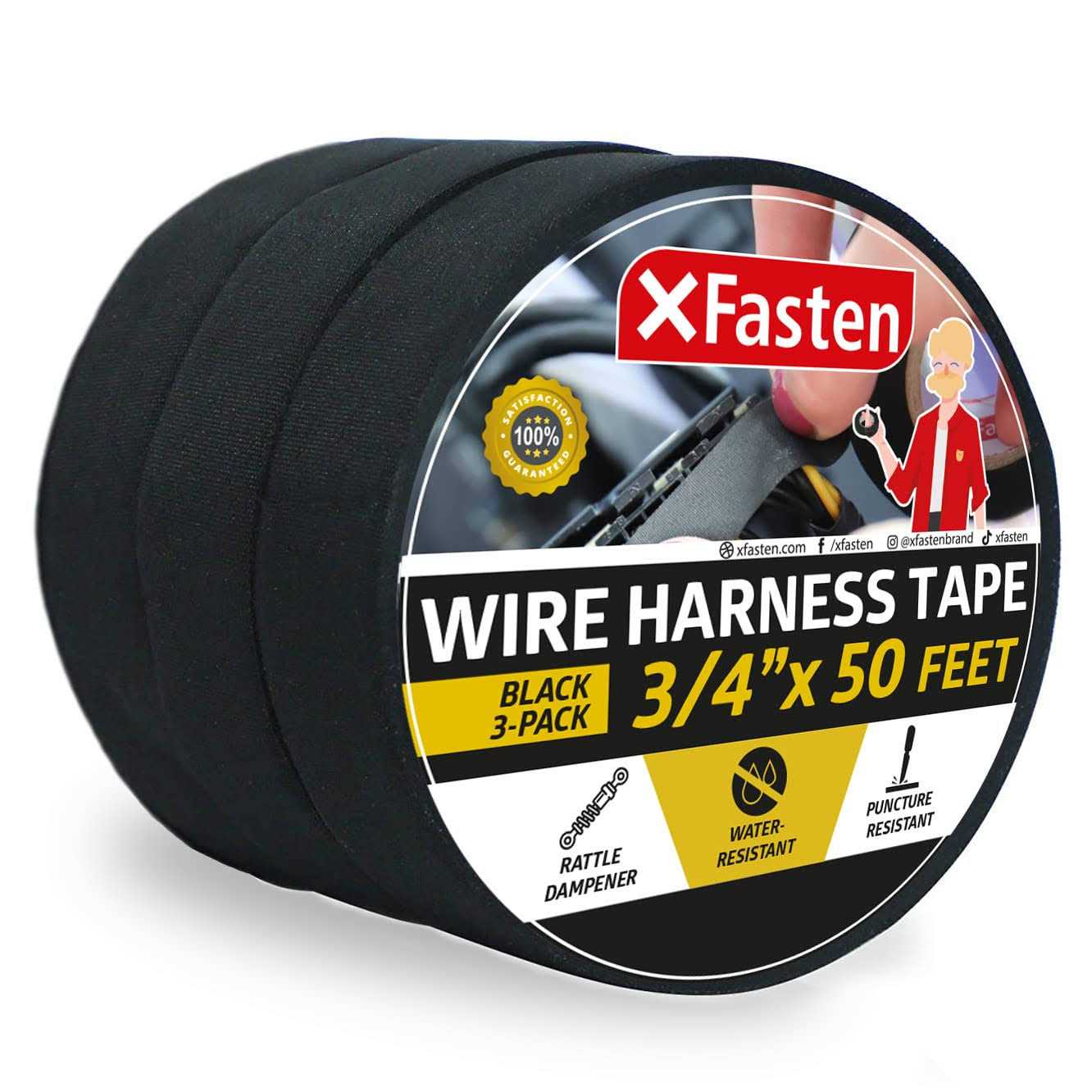 Xfasten Wire Harness Tape 3/4-inch High Temp Loom Harness Cloth Tape - Zenithce