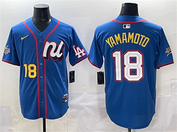 National League #18 Yoshinobu Yamamoto Blue 2025 All-Star Edition Limited Stitched Jersey - Zenithce