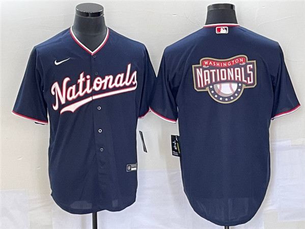 Washington Nationals Navy Big Logo In Back Stitched Jersey - Zenithce