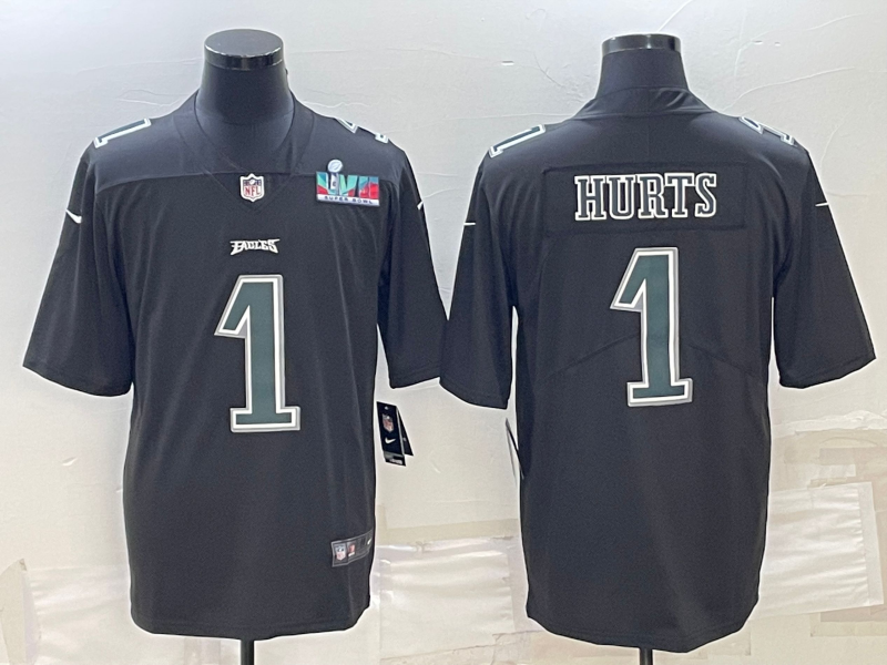 Philadelphia Eagles #1 Jalen Hurts Black Green Super Bowl LVII Patch Vapor Untouchable Limited Stitched Jersey - Zenithce