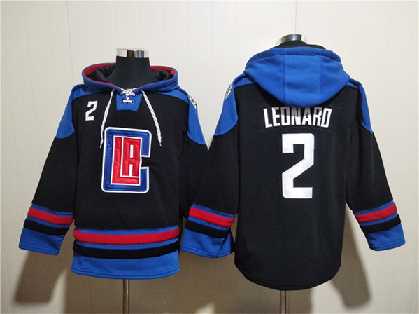 Los Angeles Clippers #2 Kawhi Leonard Black Blue Lace-Up Pullover Hoodie - Zenithce