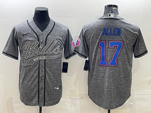 Buffalo Bills #17 Josh Allen Gray With Patch Cool Base Stitched Baseball Jersey - Zenithce