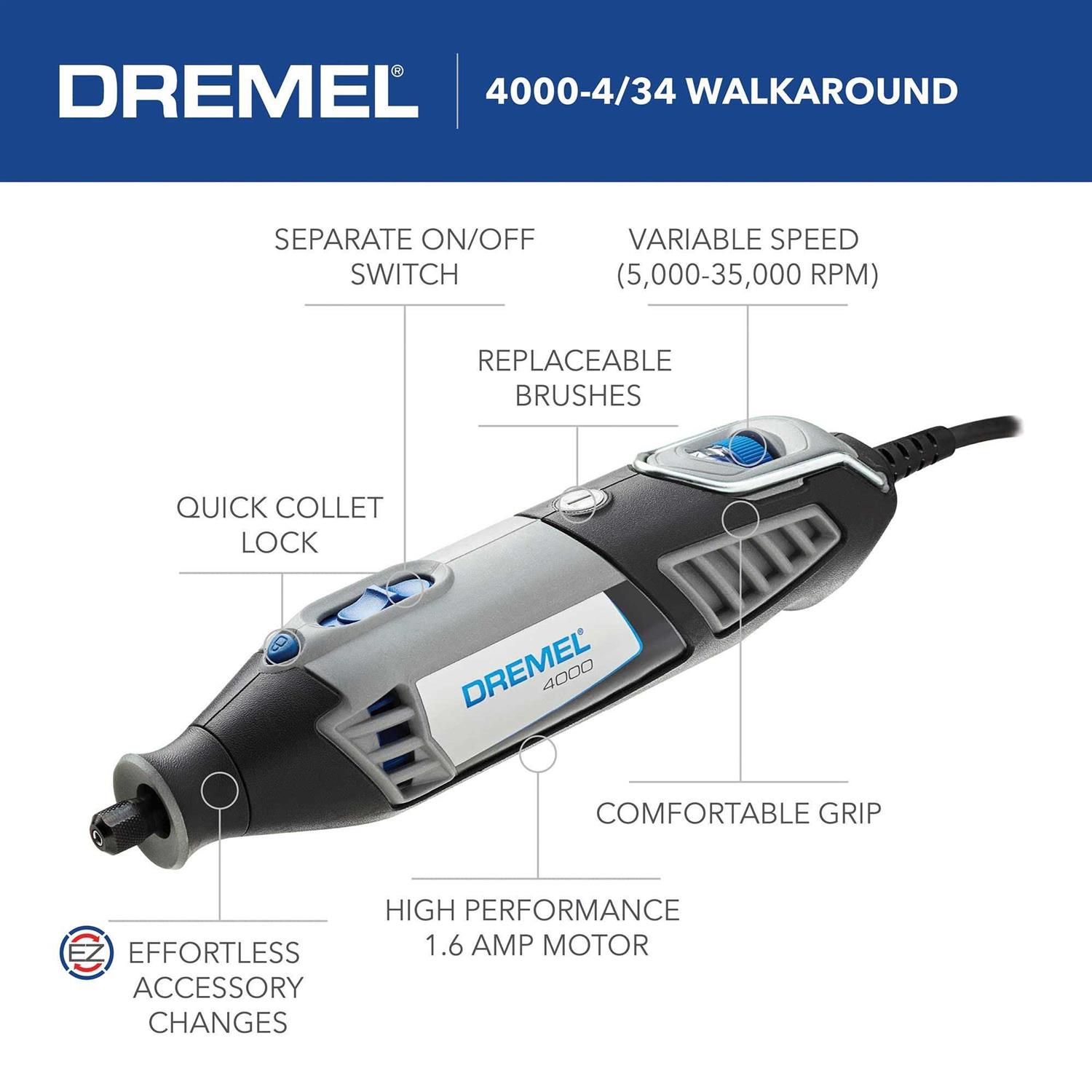 Dremel 4000-4/34 High Performance Rotary Tool Kit with Variable Speed Rotary 4 - Zenithce