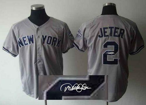Yankees #2 Derek Jeter Grey Autographed Stitched Jersey - Zenithce
