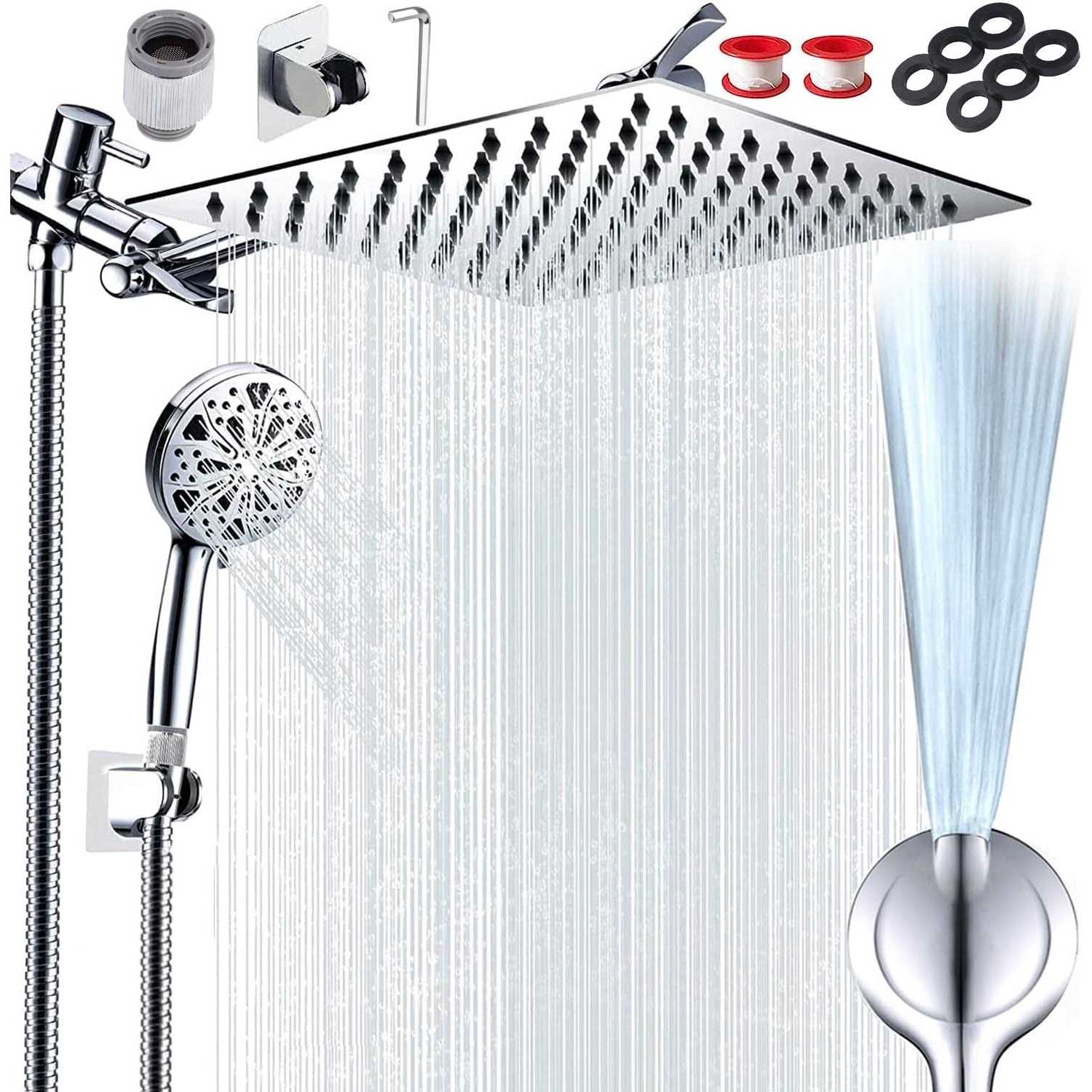 Tomler High Pressure Rain Shower Head Shower Head with 11 Inch Extension Arm - Zenithce