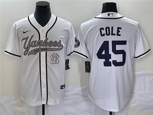 New York Yankees #45 Gerrit Cole White With Patch Cool Base Stitched Jersey - Zenithce