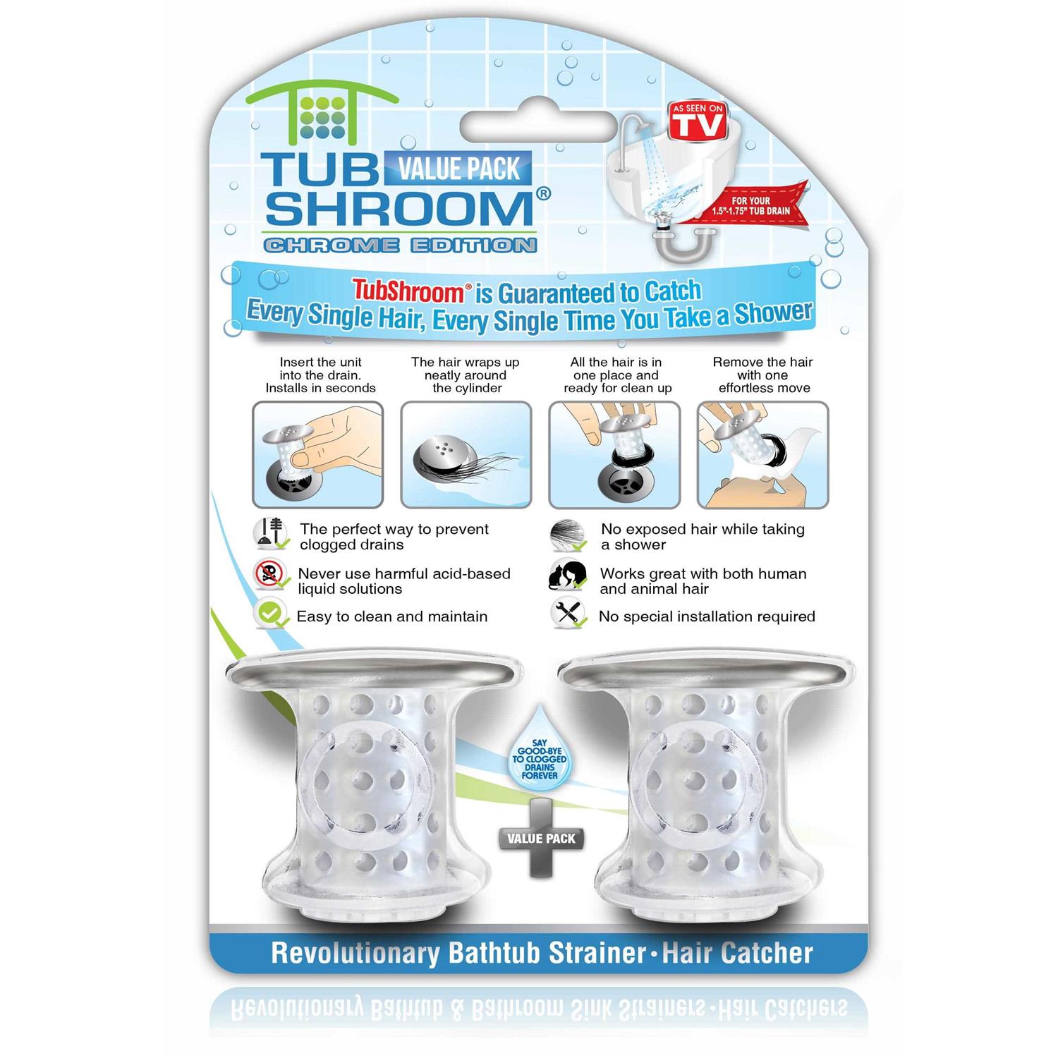 TubShroom Chrome Edition Revolutionary Hair Catcher Tub Drain Protector - Zenithce