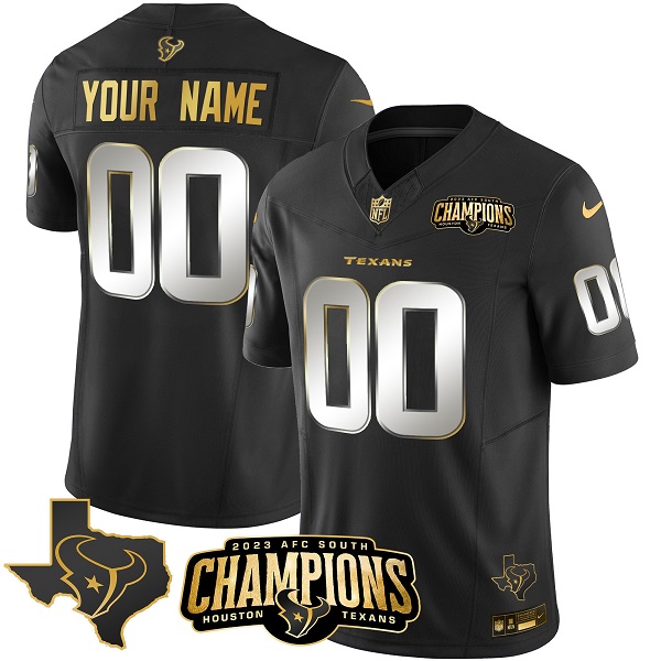 Houston Texans Custom Black Golden 2023 F.U.S.E. AFC South Champions Patch And Team Logo Patch Limited Stitched Jersey - Zenithce
