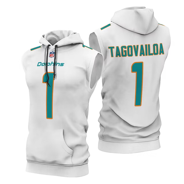 Miami Dolphins #1 Tua Tagovailoa White Limited Edition Sleeveless Hoodie - Zenithce