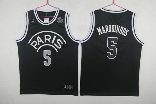 Paris Saint-Germain #5 Marquinhos Black Jordan Fashion Jersey - Zenithce