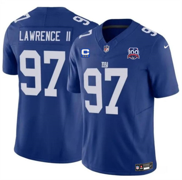 New York Giants #97 Dexter Lawrence II Blue 2024 F.U.S.E. With 3-Star C Patch And 100TH Season Patch Vapor Untouchable Limited Stitched Jersey - Zenithce