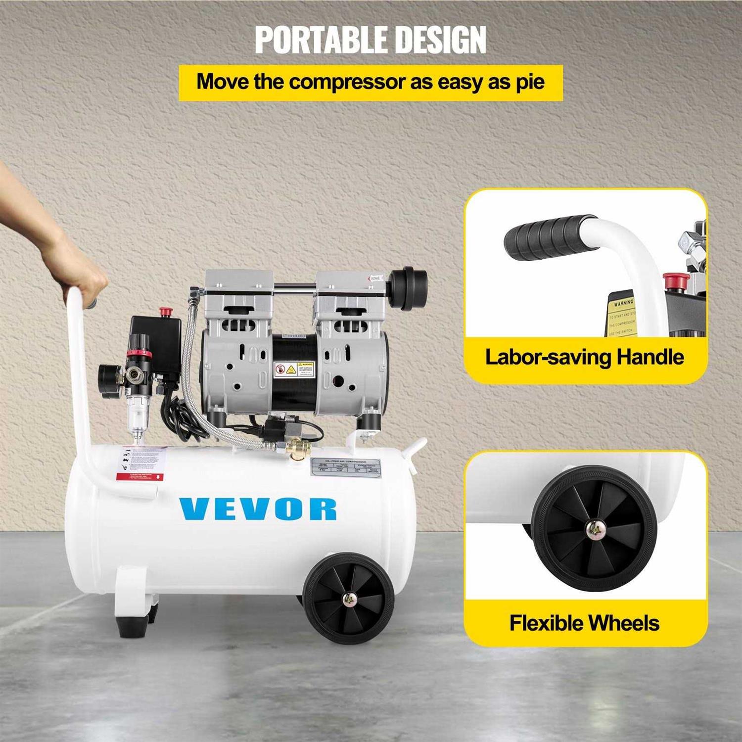 VEVOR Air Compressor 4.8 Gallon 900W 2.2 CFM@ 90PSI 70 dB Ultra Quiet Oil - Zenithce