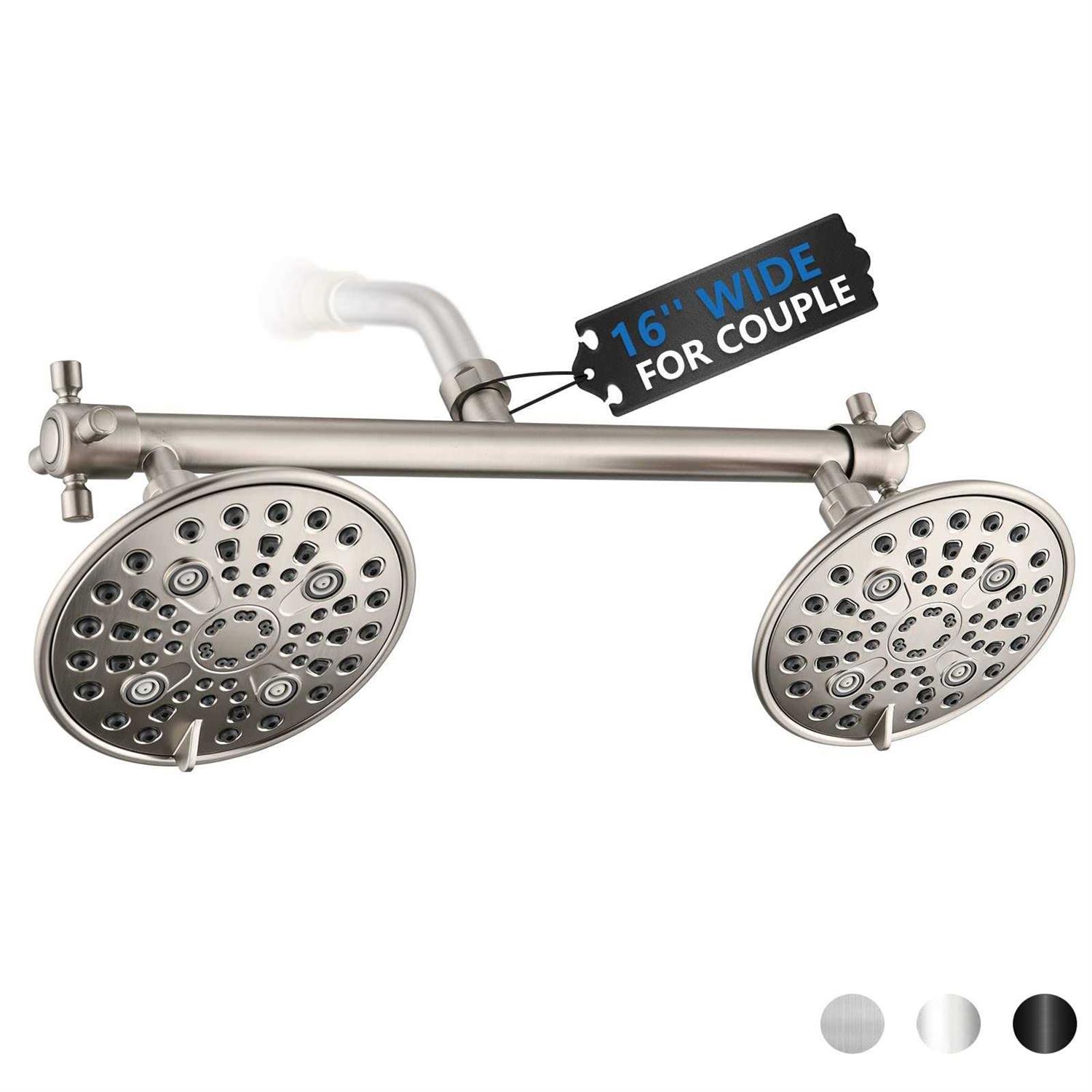 Proox Double Shower Head with Built-in Valve, High Pressure 6 Setting Dual Shower Head Design for Couple on Walk-in Bathroom or Single on Bathtub - Zenithce