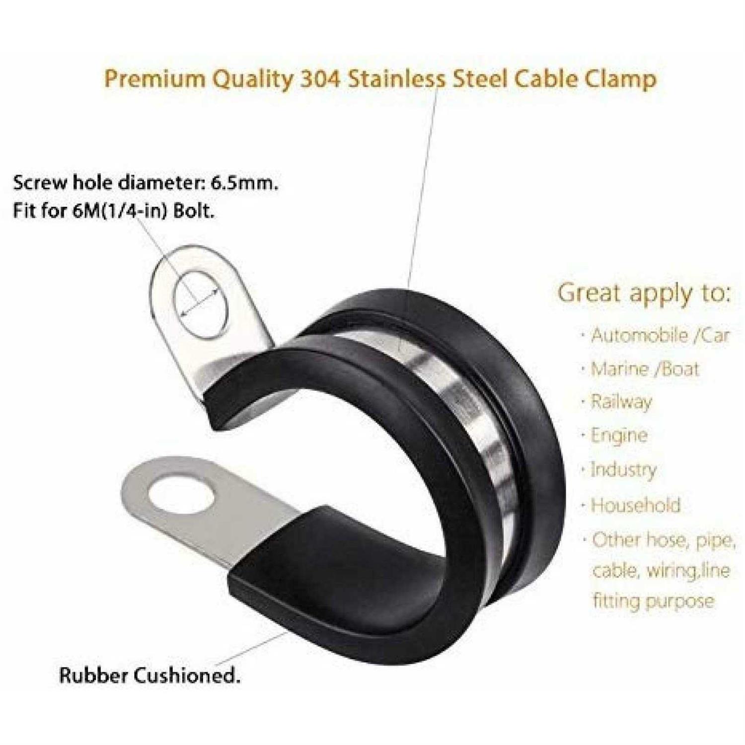 LOKMAN 20 Pack Stainless Steel Cable Clamp, Rubber Cushioned Insulated Clamp, Metal Clamp, Tube Holder for Tube, Pipe or Wire Cord - Zenithce