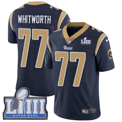 Los Angeles Rams #77 Andrew Whitworth Navy Blue Super Bowl LIII Vapor Untouchable Limited Stitched Jersey - Zenithce