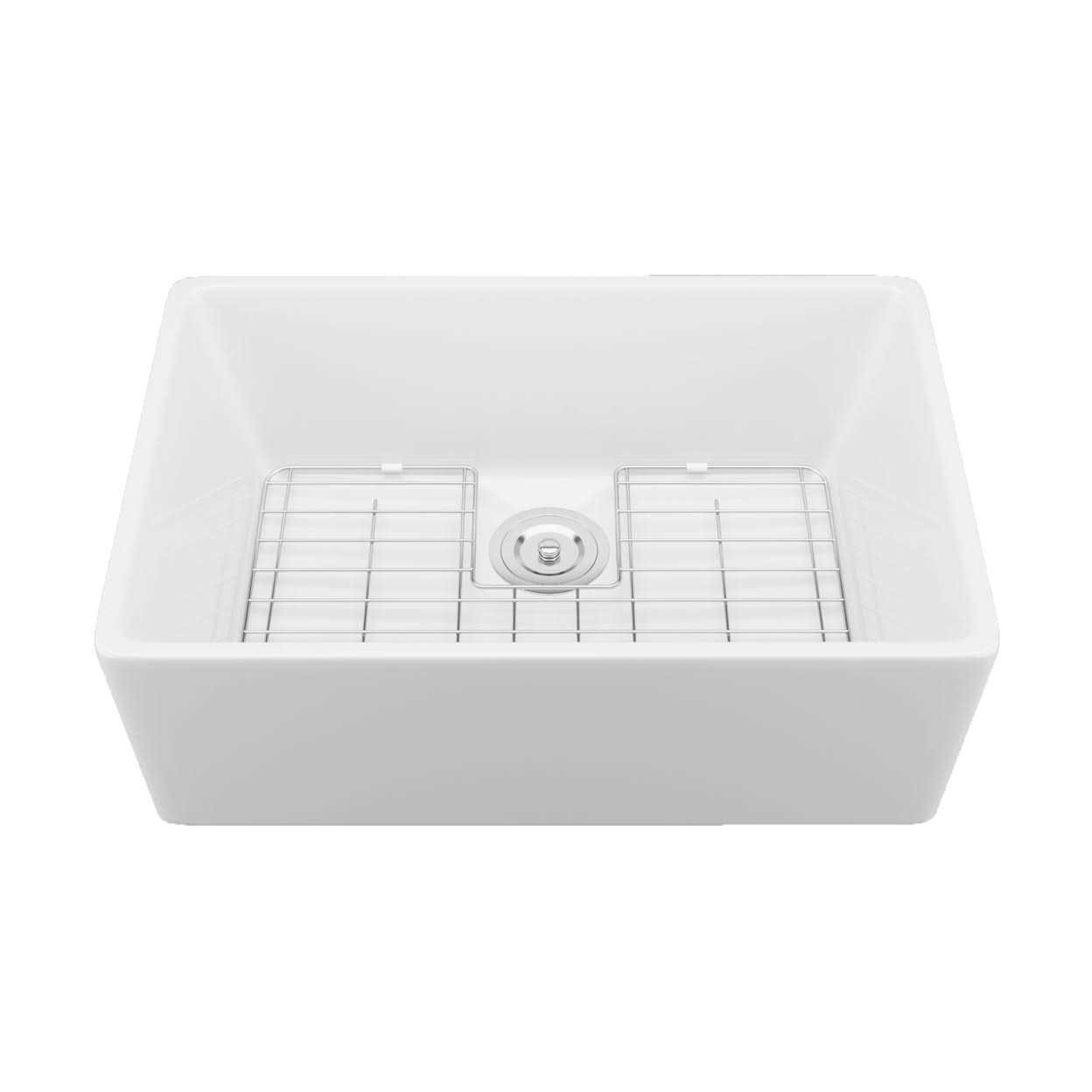 DeerValley Eclipse White Ceramic 33 in. L 50/50 Rectangular Double Basin Farmhouse Apron Kitchen Sink with Grid and Strainer - Zenithce