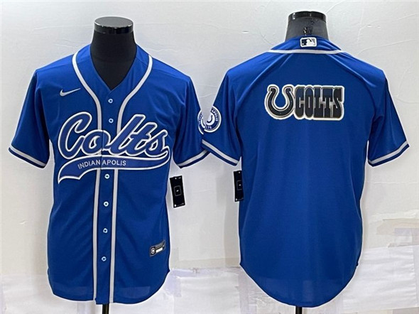 Indianapolis Colts Royal Team Big Logo With Patch Cool Base Stitched Baseball Jersey - Zenithce