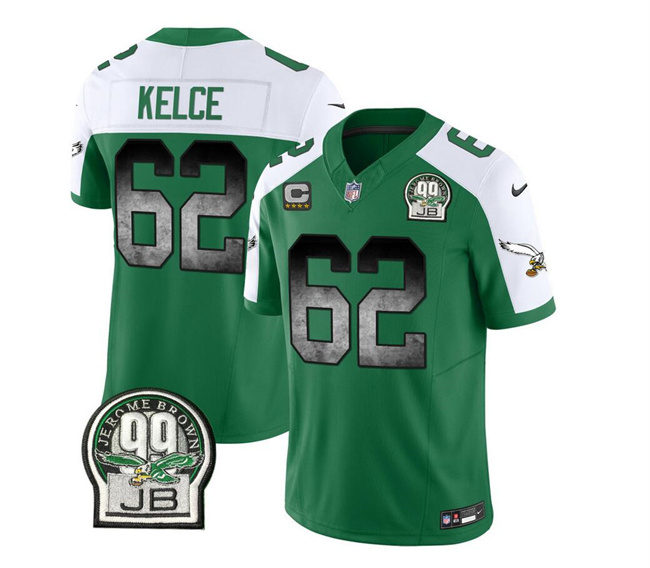 Philadelphia Eagles #62 Jason Kelce Green White 2023 F.U.S.E. With 4-Star C Patch Throwback Vapor Untouchable Limited Stitched Jersey - Zenithce