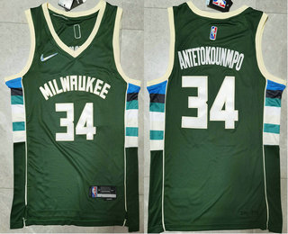 Milwaukee Bucks #34 Giannis Antetokounmpo 75th Anniversary Diamond Green 2021 Stitched Jersey - Zenithce