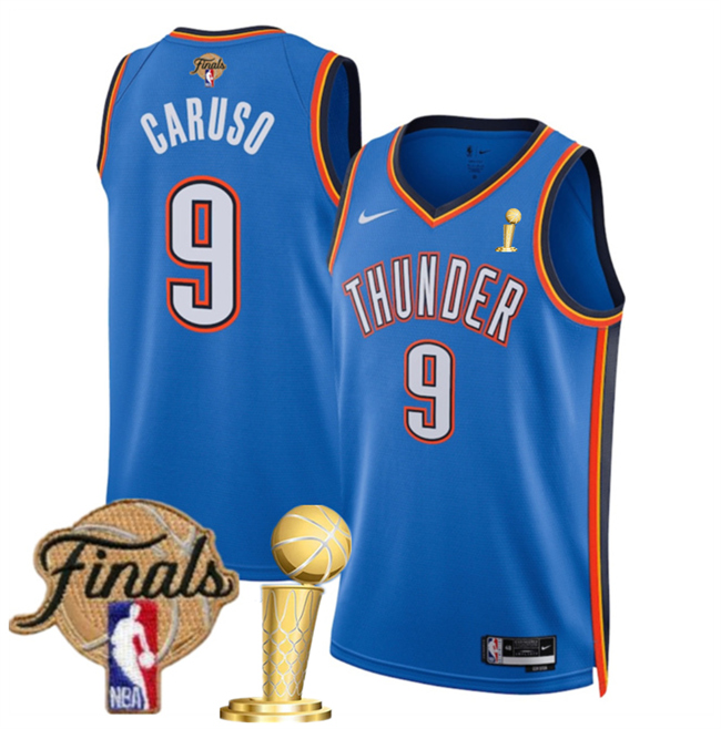Oklahoma City Thunder #9 Alex Caruso Blue 2025 Finals Patch And Finals Champions Patch Icon Edition Stitched Jersey - Zenithce