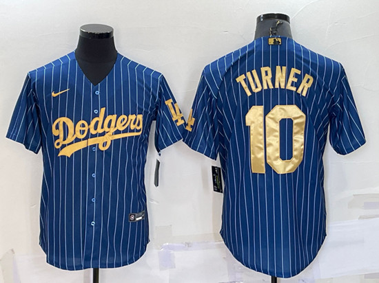 Los Angeles Dodgers #10 Justin Turner Navy Gold Cool Base Stitched Baseball Jersey - Zenithce