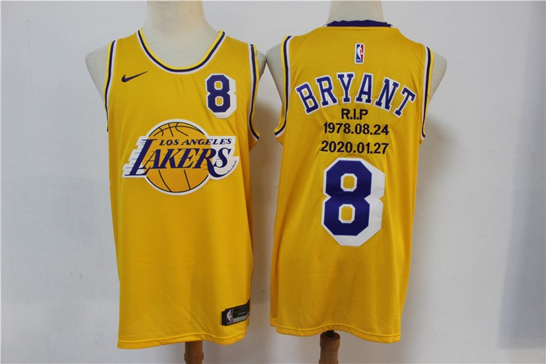 Los Angeles Lakers #8 Kobe Bryant Yellow R.I.P Signed Hardwood Classics Soul Swingman Throwback Jersey - Zenithce
