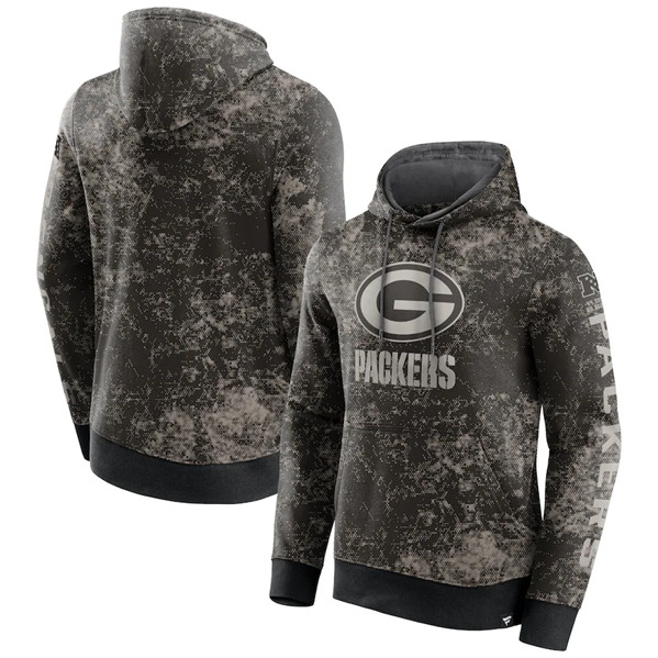 Green Bay Packers Black Gray Blackout Tonal Pullover Hoodie - Zenithce