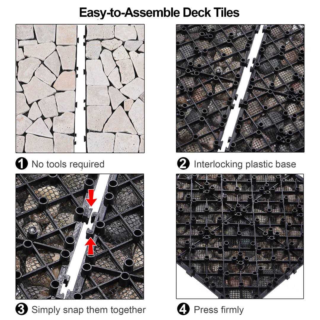 PURE ERA 1 ft. x 1 ft. Natural Real Stone Interlocking Indoor Outdoor Floor Deck Tiles - Zenithce