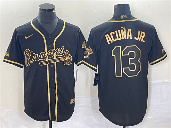 Atlanta Braves #13 Ronald Acuña Jr. Black Gold Cool Base Stitched Jersey - Zenithce
