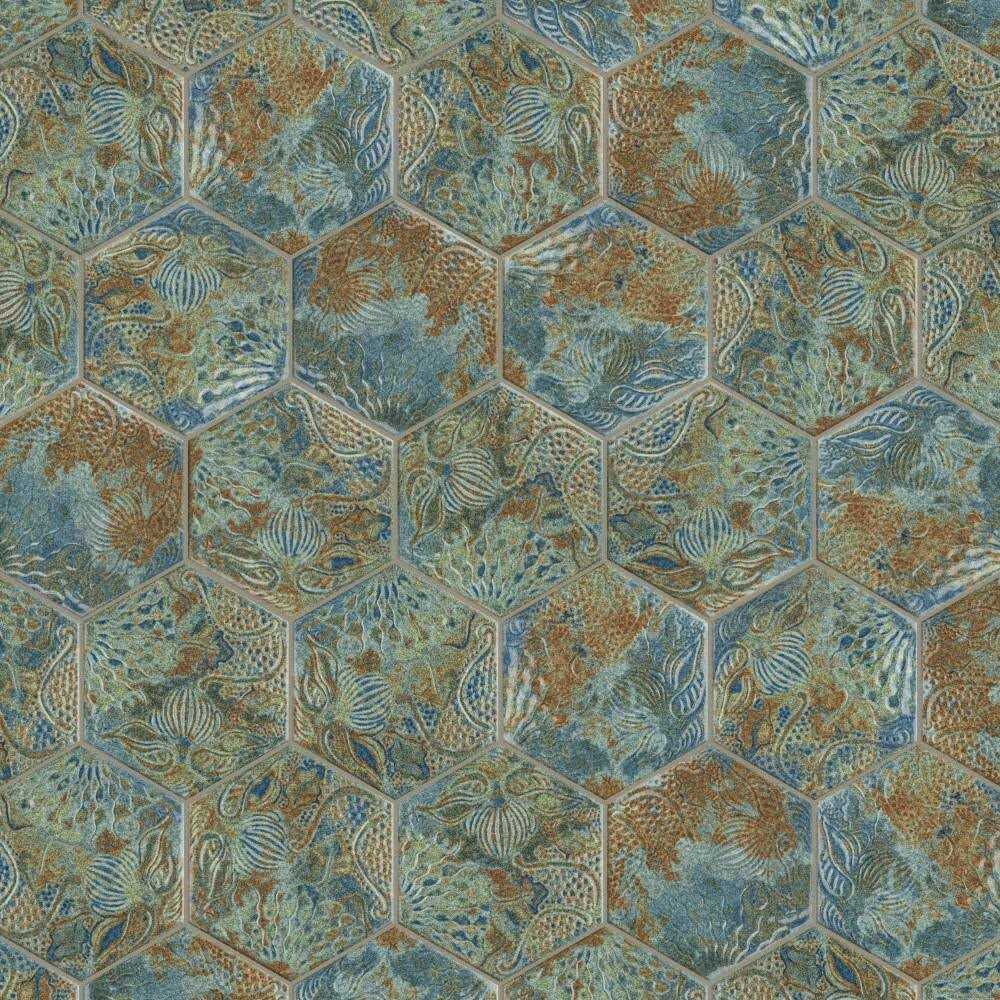 Merola Tile Gaudi React Hex Ocean 8-5/8 x 9-7/8 Porcelain Floor and Wall Tile - Zenithce