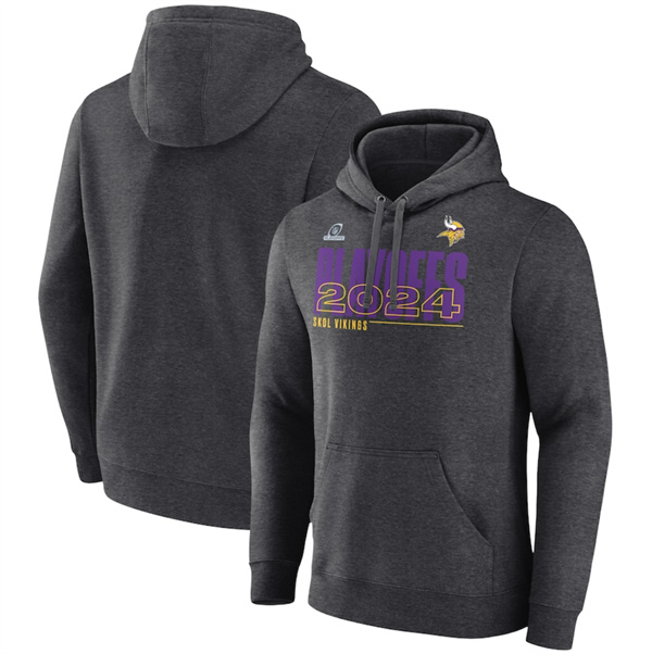 Minnesota Vikings Heather Charcoal 2024 Playoffs Pullover Hoodie - Zenithce