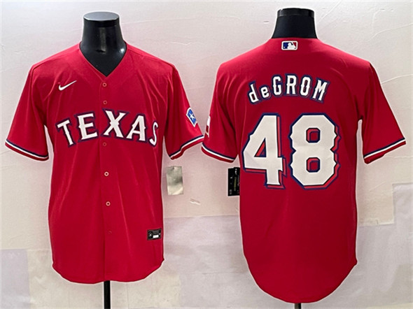 Texas Rangers #48 Jacob deGrom Red With Patch Cool Base Stitched Jersey - Zenithce
