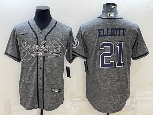 Dallas Cowboys #21 Ezekiel Elliott Gray With Patch Cool Base Stitched Jersey - Zenithce