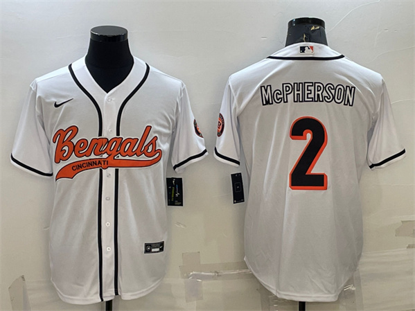 Cincinnati Bengals #2 Evan McPherson White With Patch Cool Base Stitched Baseball Jersey - Zenithce