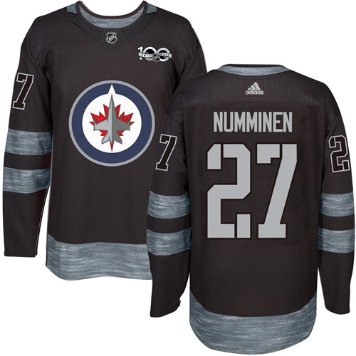 Jets #27 Teppo Numminen Black 1917-2017 100th Anniversary Stitched Jersey - Zenithce