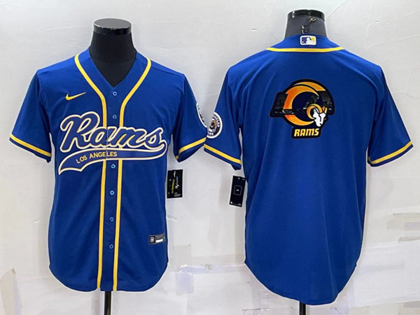 Los Angeles Rams Royal Team Big Logo With Patch Cool Base Stitched Baseball Jersey - Zenithce