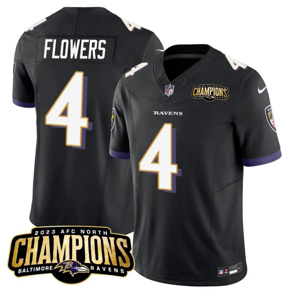 Baltimore Ravens #4 Zay Flowers Black 2023 F.U.S.E. AFC North Champions Vapor Limited Jersey - Zenithce