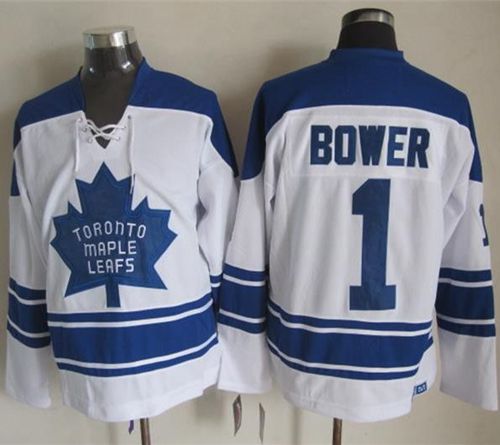 Maple Leafs #1 Johnny Bower White CCM Throwback Third Stitched Jersey - Zenithce