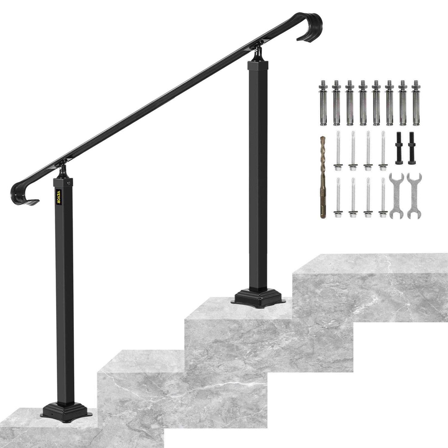 VEVORbrand Handrail for Stairs Fit 1 or 2 Steps Wrought Iron Handrail,Outdoor Stair Railing - Zenithce