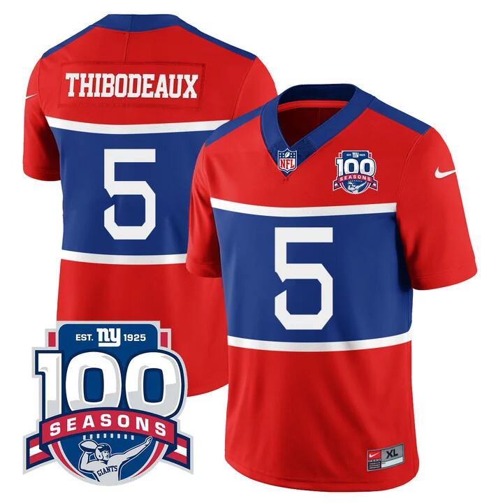 New York Giants #5 Kayvon Thibodeaux Century Red 100TH Season Commemorative Patch Limited Stitched Jersey - Zenithce