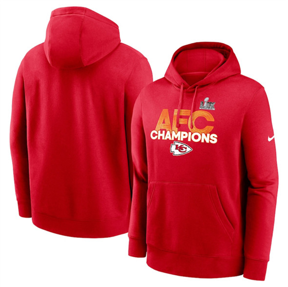 Kansas City Chiefs Red 2024 AFC Champions Fleece Pullover Hoodie - Zenithce