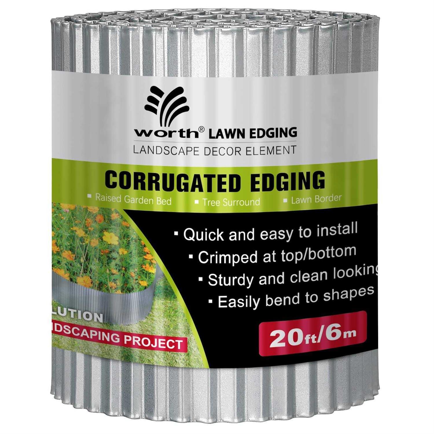 Worth Garden 20 ft. x 6 in. Galvanized Steel Corrugated Landscape Lawn Edging - Zenithce