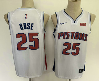 Detroit Pistons #25 Derrick Rose New White 2019 Swingman Stitched Jersey With The Sponsor Logo - Zenithce