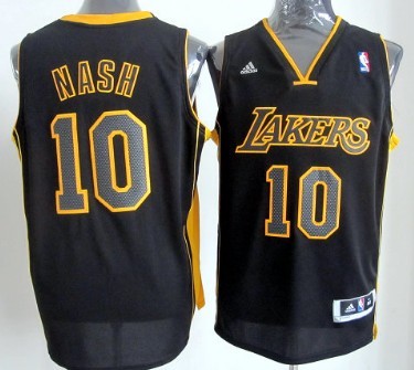 Los Angeles Lakers #10 Steve Nash Revolution 30 Swingman All Black With Yellow Jersey - Zenithce