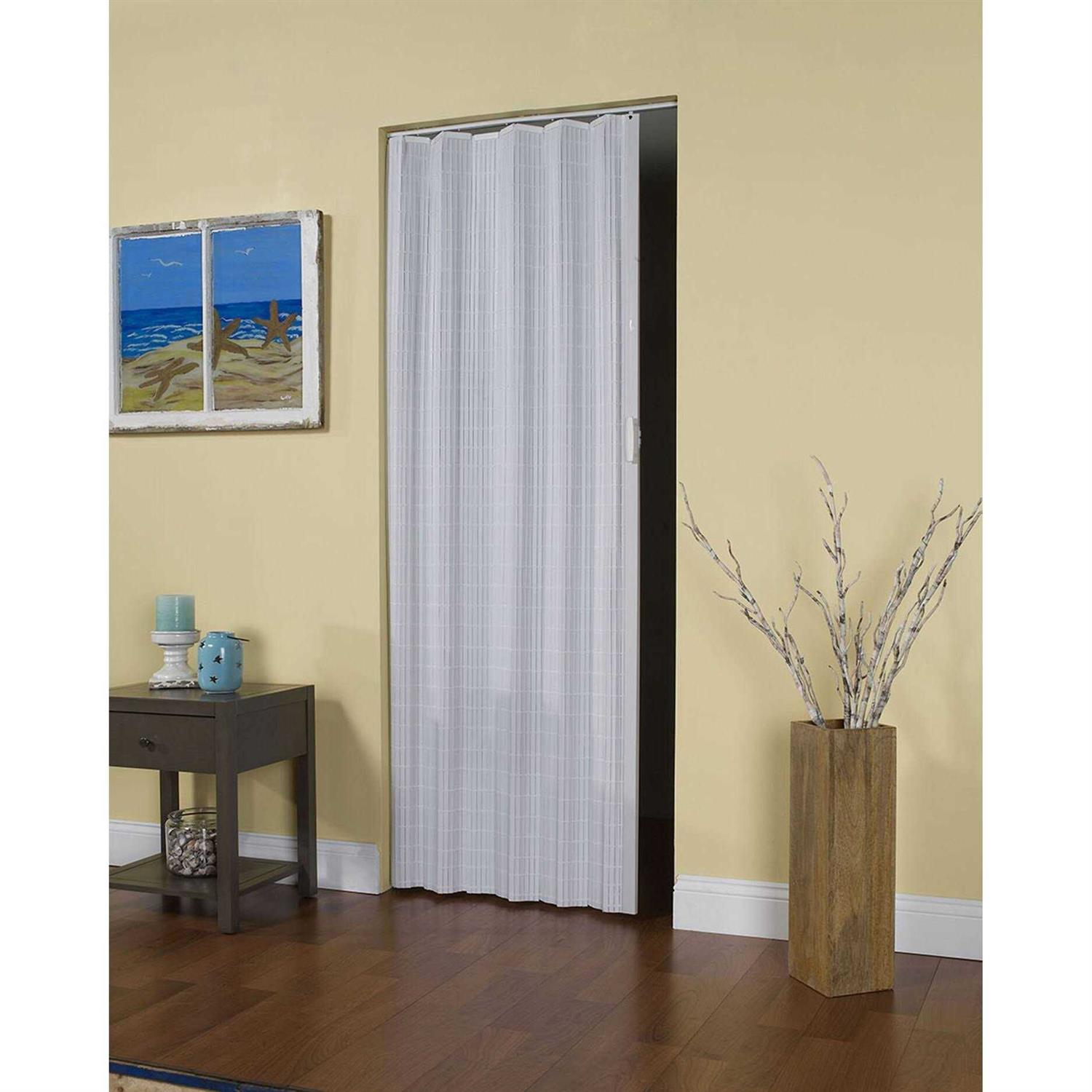 Spectrum Express One Plus 48 in. x 96 in. Frost White with Transparent Panels PVC Vinyl Accordion Door with Hardware - Zenithce